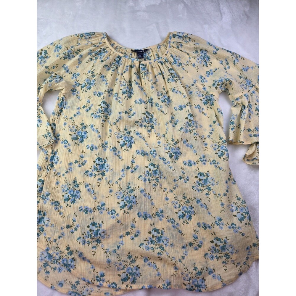 Chaps Women's Size XS Peasant Blouse, Ruffled Sleeves, Pale Yellow Floral
